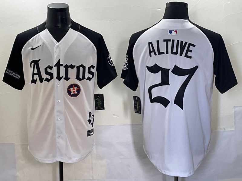 Men 2025 Houston Astros 27 Altuve White Black Five generations Joint Name Nike MLB Jersey style 12